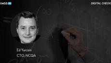 Edward Yurcisin, chief technology officer at the NCQA with Professor writing on blackboard as a background