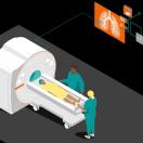 Vector illustration of healthcare workers and an MRI machine