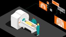 Vector illustration of healthcare workers and an MRI machine